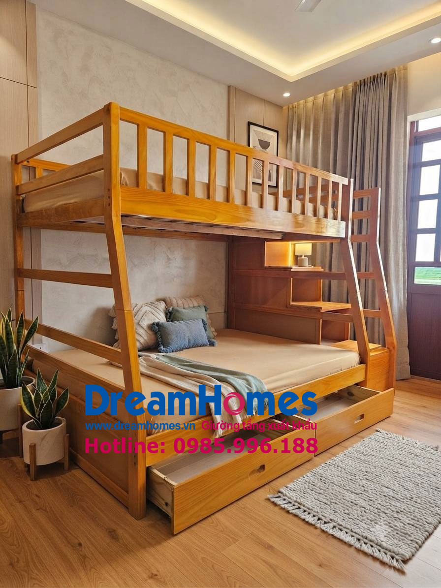  Ảnh giường tầng trẻ em GT 192 gỗ Thông màu vàng gỗ